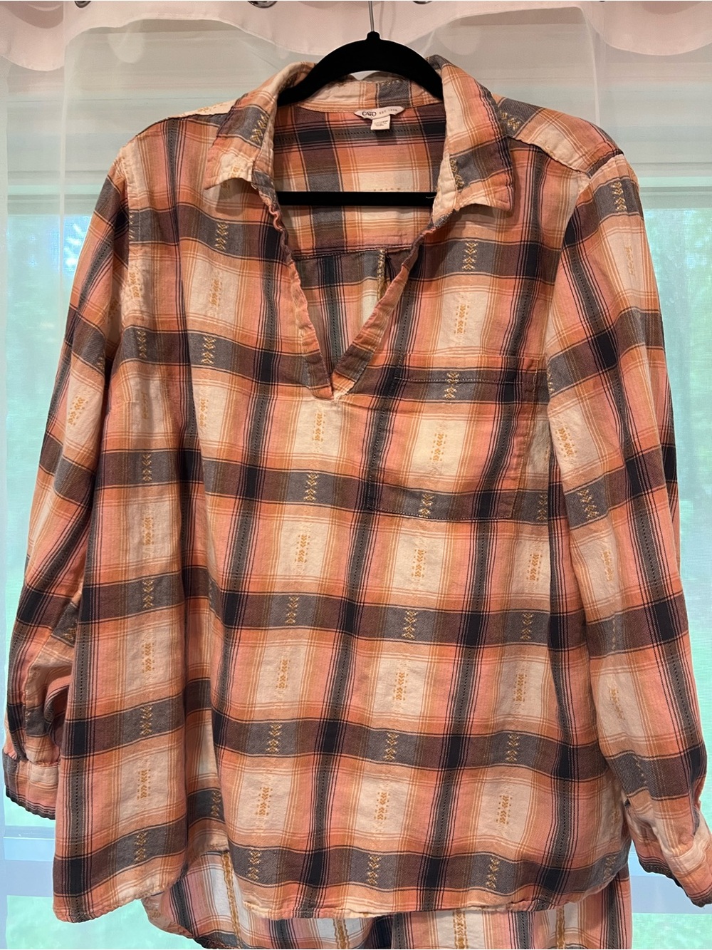 Cato Peach and Gray Plaid Button-Down Tunic - Picture 2 of 5